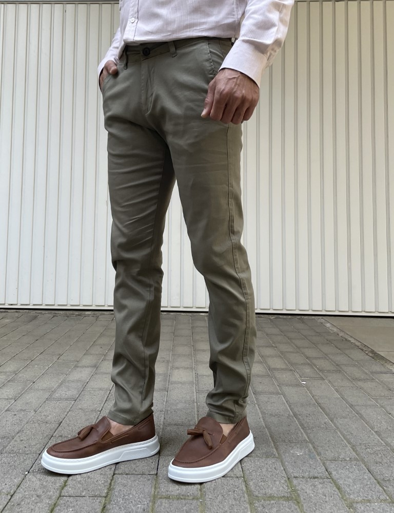 Ανδρικό χακί υφασμάτινο Chinos παντελόνι Ben Tailor 0285K φωτογραφία